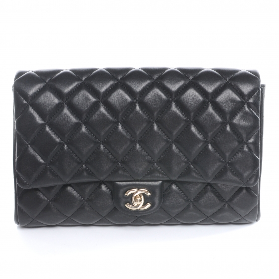 CHANEL Lambskin Quilted Clutch Flap Black 48640