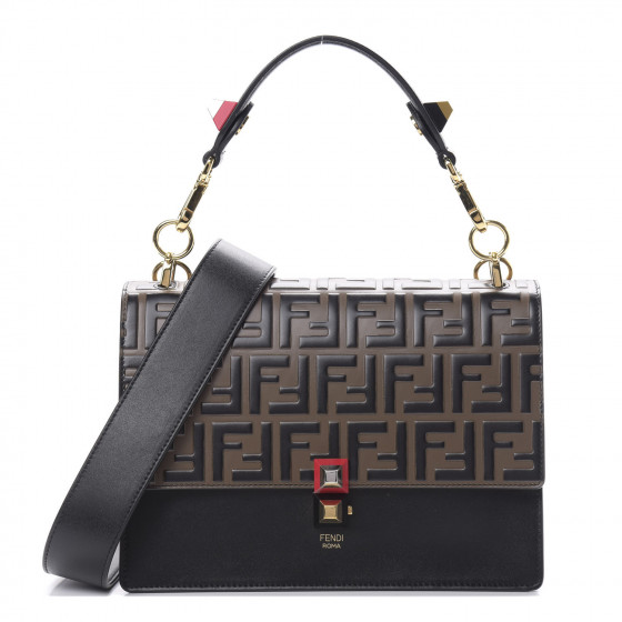 fendi calfskin zucca embossed kan i shoulder bag black