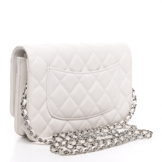 CHANEL Caviar Quilted Wallet On Chain WOC White 636583 | FASHIONPHILE