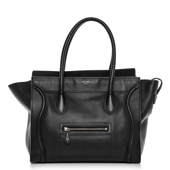 CELINE Drummed Calfskin Shoulder Luggage Black 187335