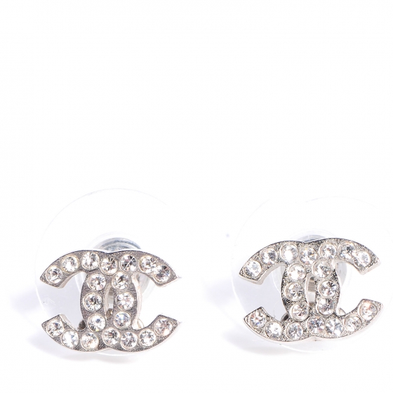 CHANEL Crystal CC Earrings Silver 78772 | FASHIONPHILE