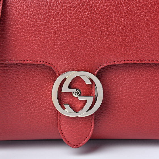 GUCCI Dollar Calfskin Interlocking G Top Handle Shoulder Bag Red 473254