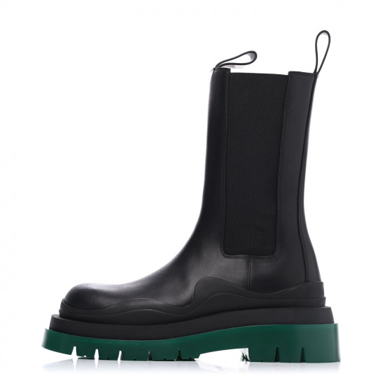 BOTTEGA VENETA Calfskin The Tire Boots 37 Black Green 795145 | FASHIONPHILE