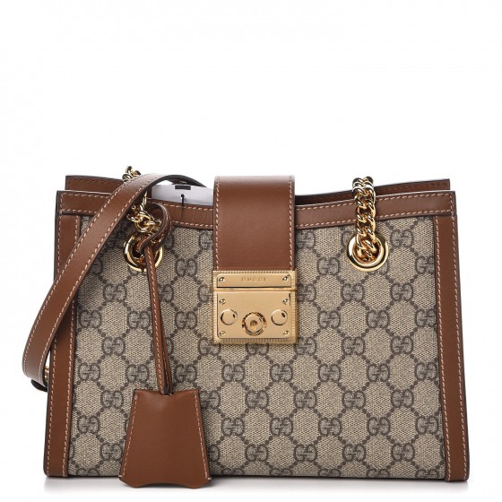 GUCCI GG Supreme Monogram Small Padlock Shoulder Bag Brown 299863