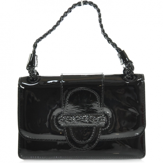 VALENTINO Patent Histoire Shoulder Bag Black 27524