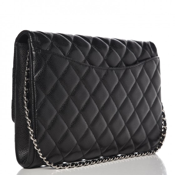 CHANEL Caviar Quilted Clutch With Chain Flap Black 255234 | FASHIONPHILE