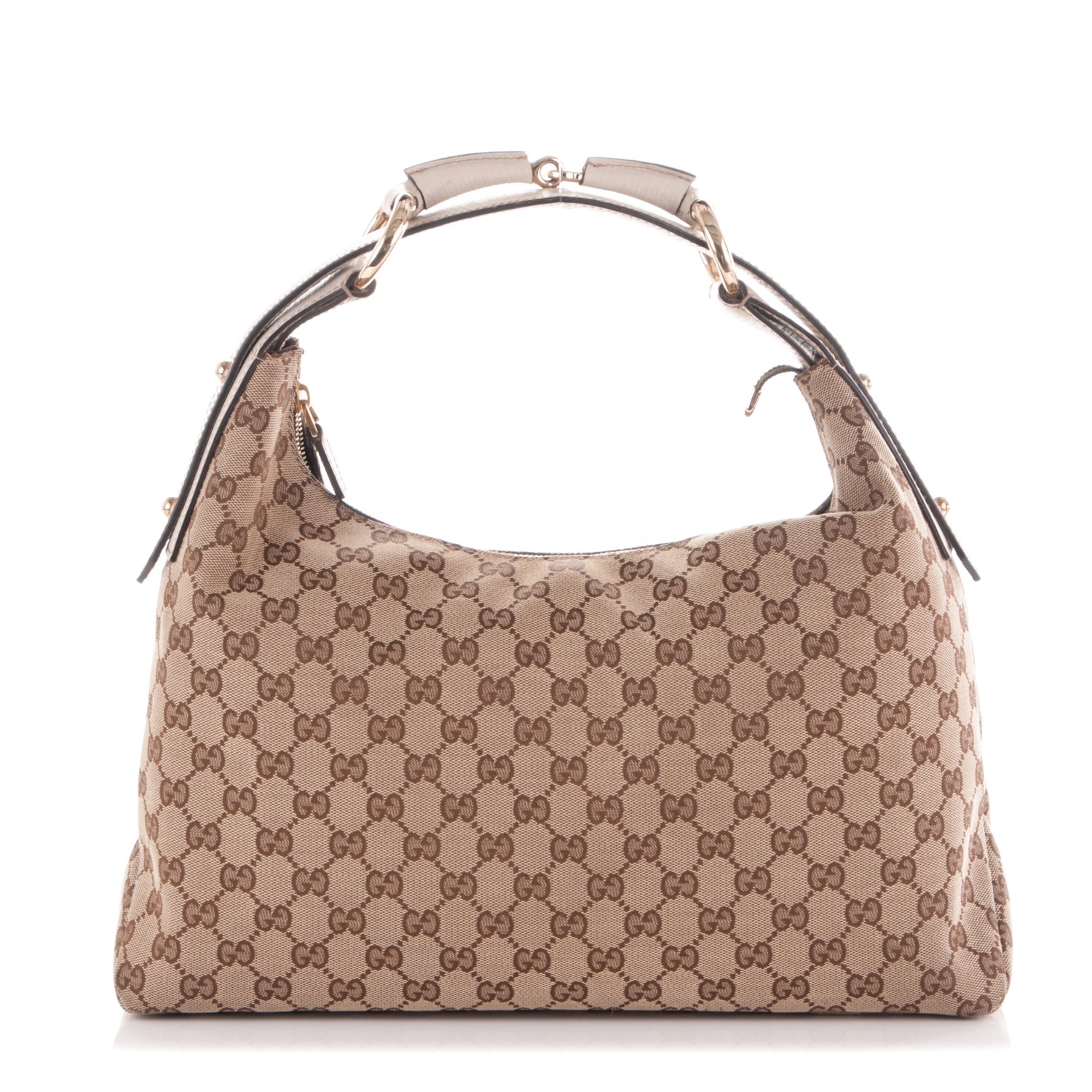 GUCCI Monogram Medium Horsebit Chain Hobo Off White 175632