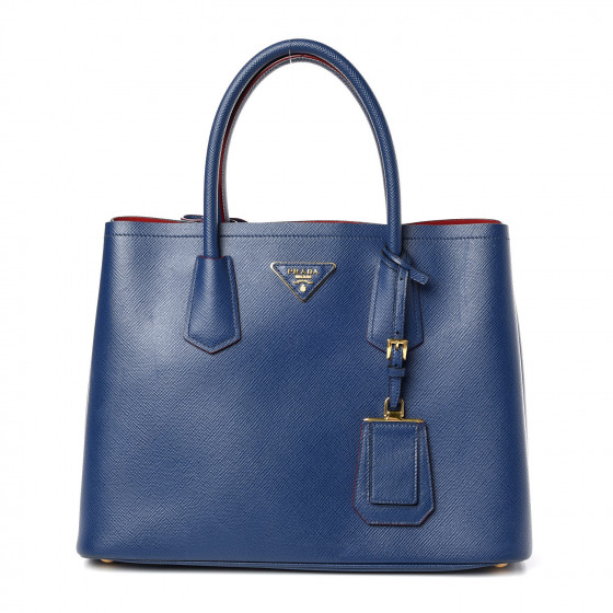 Prada Saffiano Cuir Small Double Bag Ink Blue Fire Engine Red 383163