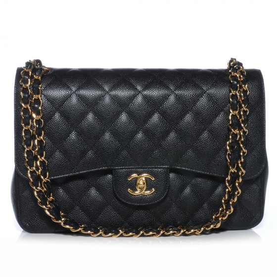 chanel black caviar jumbo double flap silver hardware