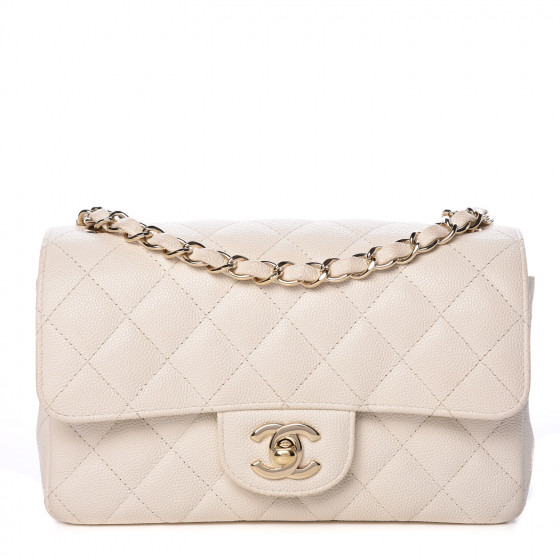 CHANEL Caviar Quilted Mini Rectangular Flap White 416447