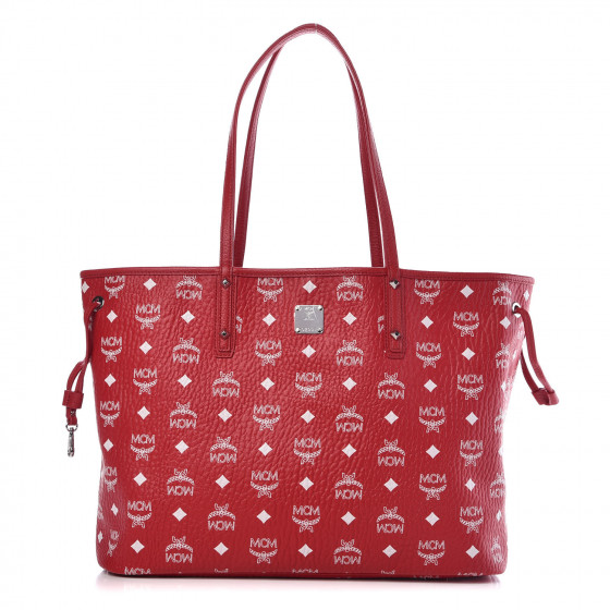 MCM Visetos Medium Liz Reversible Shopper Tote Ruby Red 475304