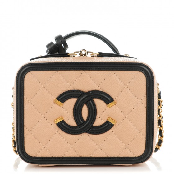 chanel caviar quilted small cc filigree vanity case black