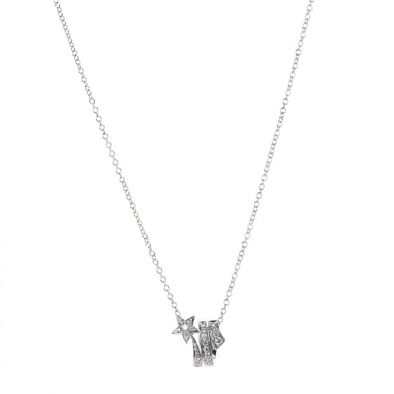 CHANEL 18K White Gold Diamond Shooting Star Comete Pendant Necklace 353195