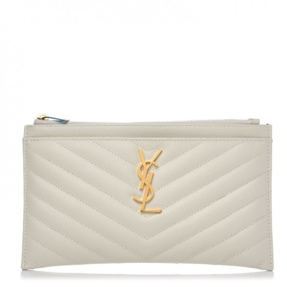 SAINT LAURENT Grain De Poudre Chevron Monogram Bill Pouch Crema Soft ...