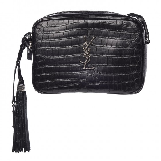 SAINT LAURENT Crocodile Embossed Calfskin Monogram Lou Camera Bag Black 339206