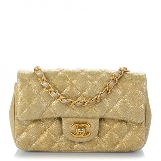 CHANEL Pearly Caviar Quilted Mini Rectangular Flap Gold 137381