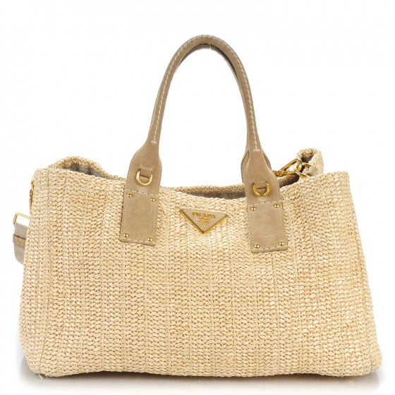 prada small logo raffia tote