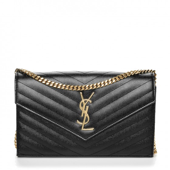 grain de poudre matelasse chevron monogram chain wallet black