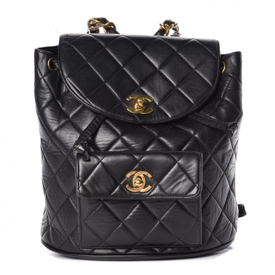 CHANEL Lambskin Quilted Drawstring Backpack Black 417839