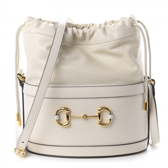 GUCCI Calfskin 1955 Horsebit Bucket Bag White 642089