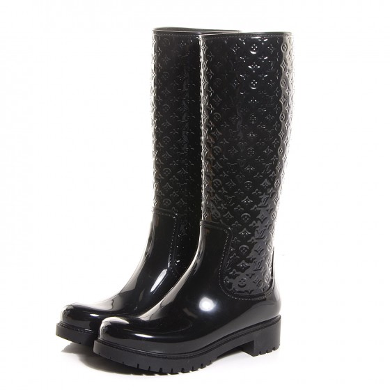 LOUIS VUITTON Monogram Splash Rain Boots 39 Black 93589