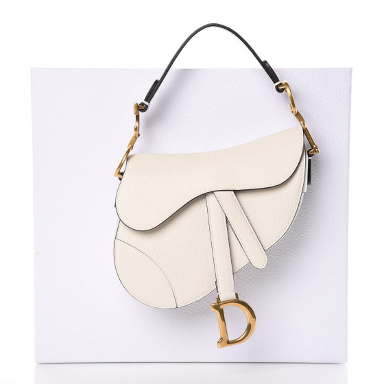 CHRISTIAN DIOR Grained Calfskin Mini Saddle Bag White 394808 | FASHIONPHILE