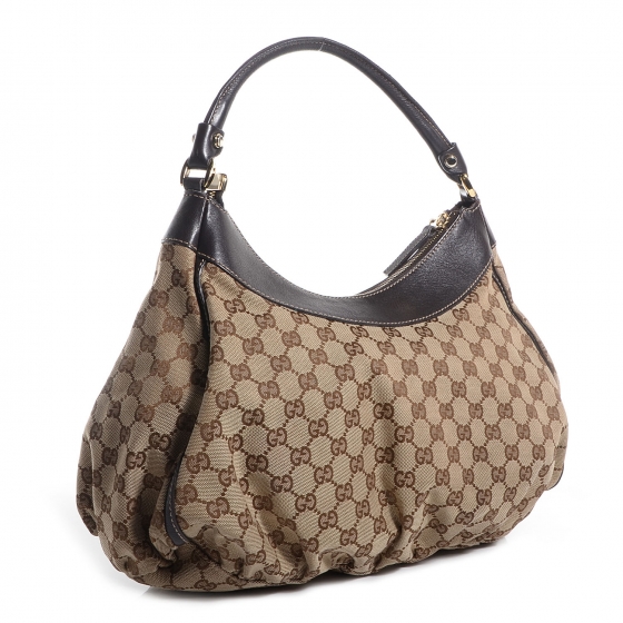 GUCCI Monogram D Gold Large Hobo Brown 78560