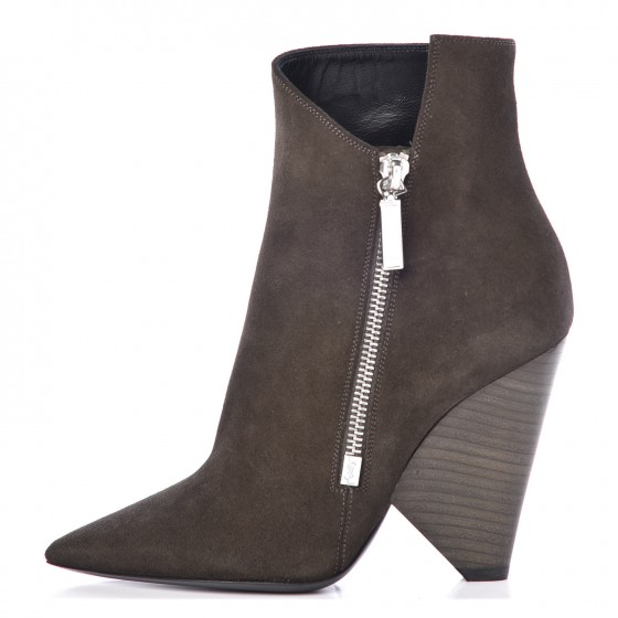 SAINT LAURENT Suede Soho Niki 105 Zip Booties 35.5 Haunting Green 345407