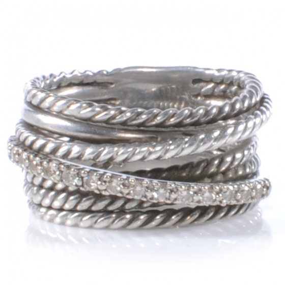 DAVID YURMAN 14k Sterling Silver Diamond Crossover Cable Ring 7 42803