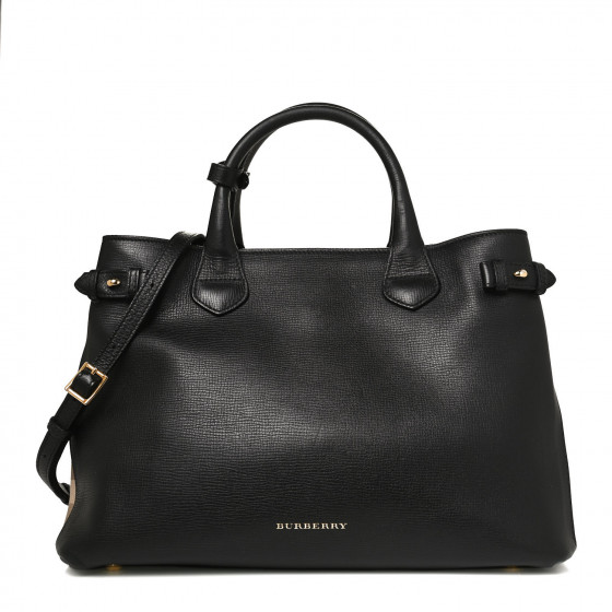 BURBERRY Grainy Calfskin House Check Medium Banner Tote Black 970154 ...