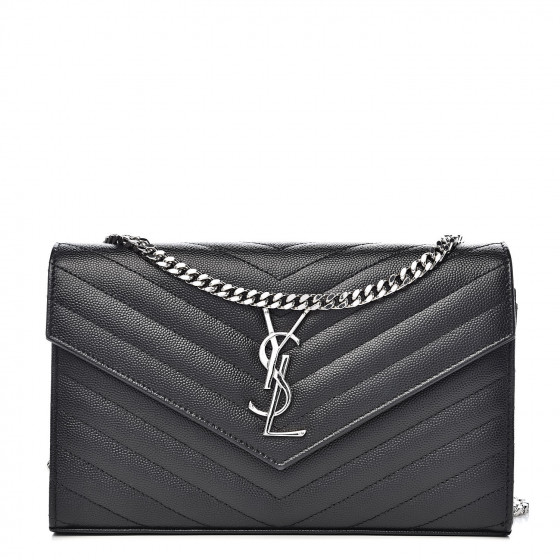 grain de poudre matelasse chevron monogram chain wallet black