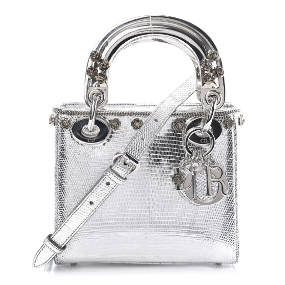 CHRISTIAN DIOR Metallic Lizard Mini Lady Dior Silver 635965