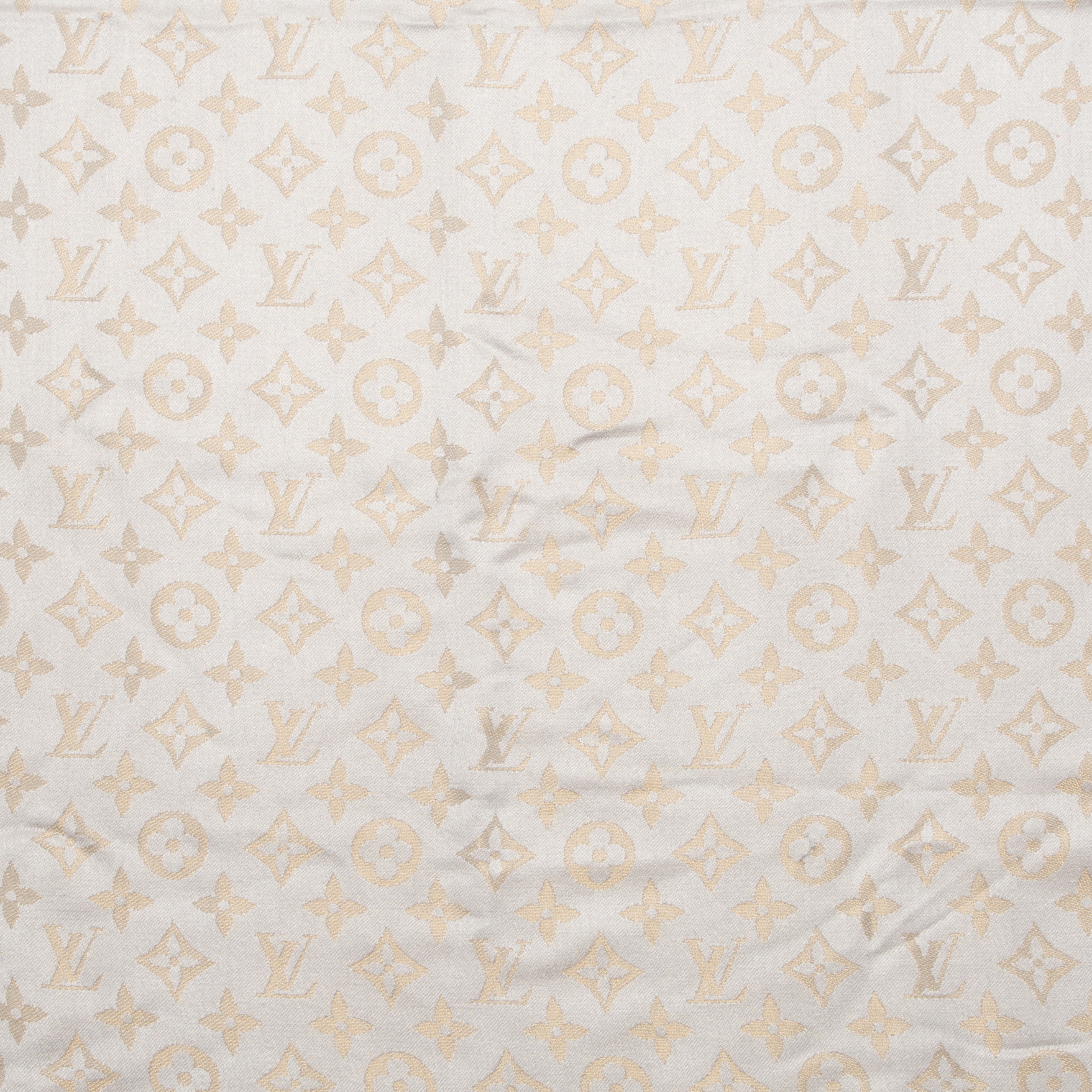 Louis Vuitton Greige & Gold Silk Monogram Shine Shawl