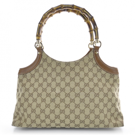 gucci logo plaque bamboo handle shoulder bag