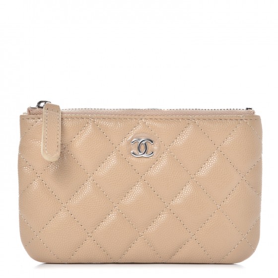 CHANEL Caviar Quilted Small Cosmetic Case Beige 423204 | FASHIONPHILE