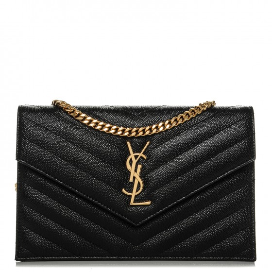 grain de poudre matelasse chevron monogram chain wallet black