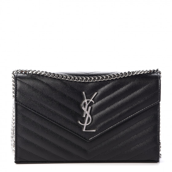 grain de poudre matelasse chevron monogram chain wallet black