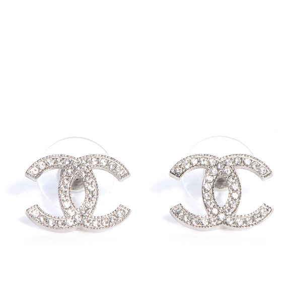 CHANEL Crystal CC Earrings Silver 76925 | FASHIONPHILE