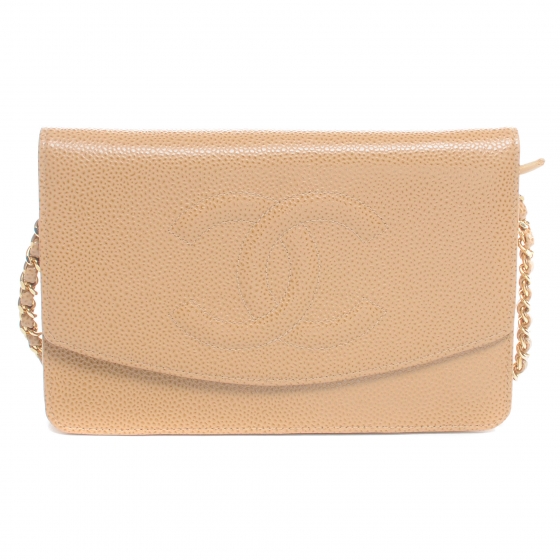 CHANEL Caviar Wallet on Chain WOC Beige 48118