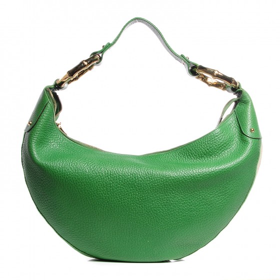 Download GUCCI Leather Half Moon Bamboo Ring Hobo Green 93479