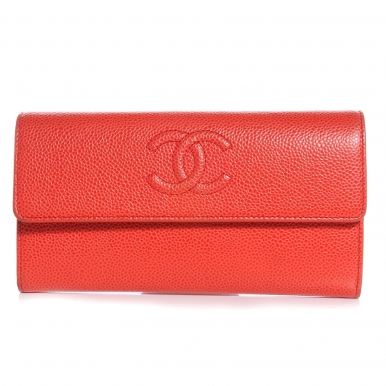 CHANEL Caviar CC Long Flap Wallet Coral 55561