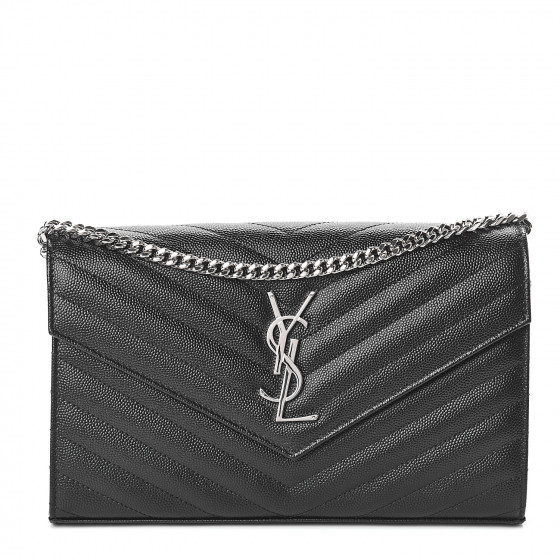 grain de poudre matelasse chevron monogram chain wallet black