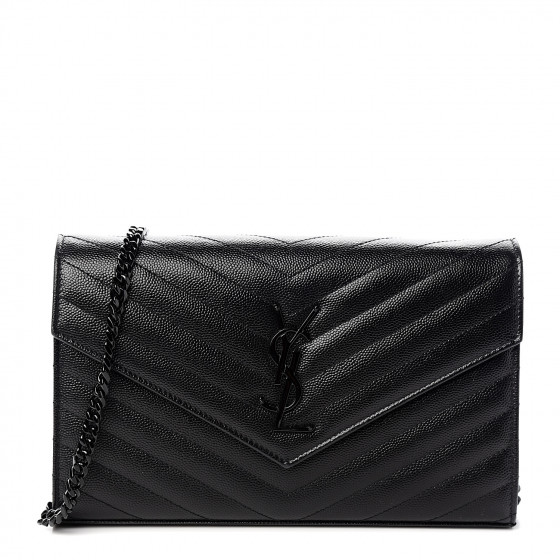 grain de poudre matelasse chevron monogram chain wallet black