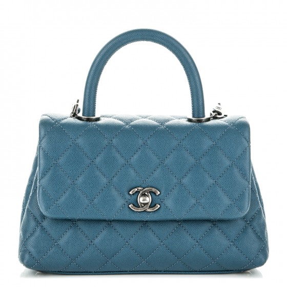 chanel flap bag with top handle blue