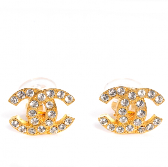 CHANEL Crystal CC Logo Clip On Earrings Gold 68495