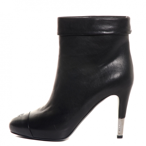 CHANEL Leather CC Cap Toe Ankle Boots 37.5 Black 88712