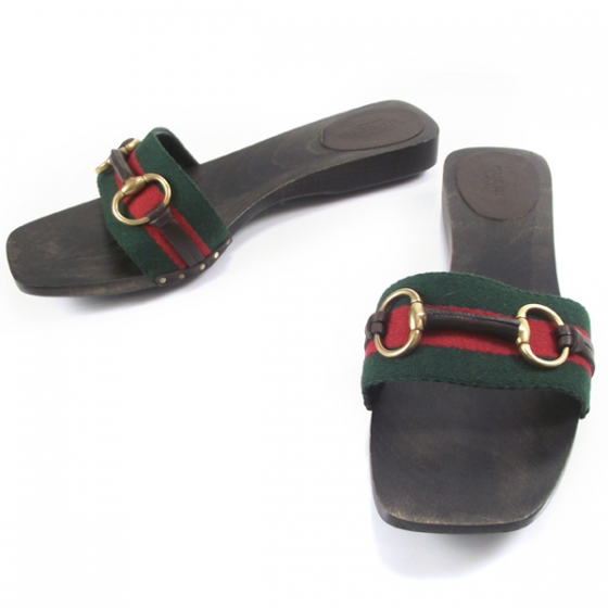 Black Stripe Wooden Slides Sandals 