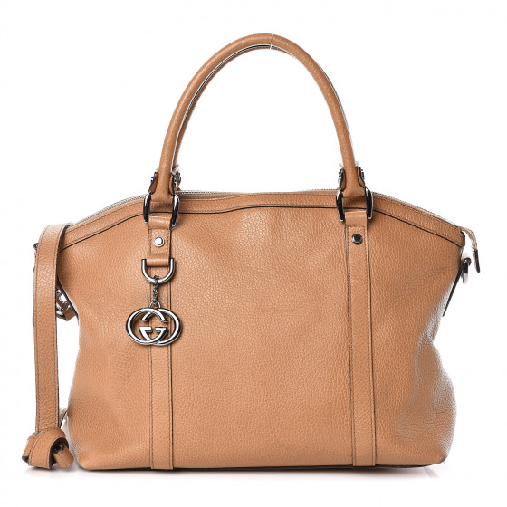 GUCCI Pebbled Calfskin Medium GG Convertible Dome Satchel Beige 419318 ...