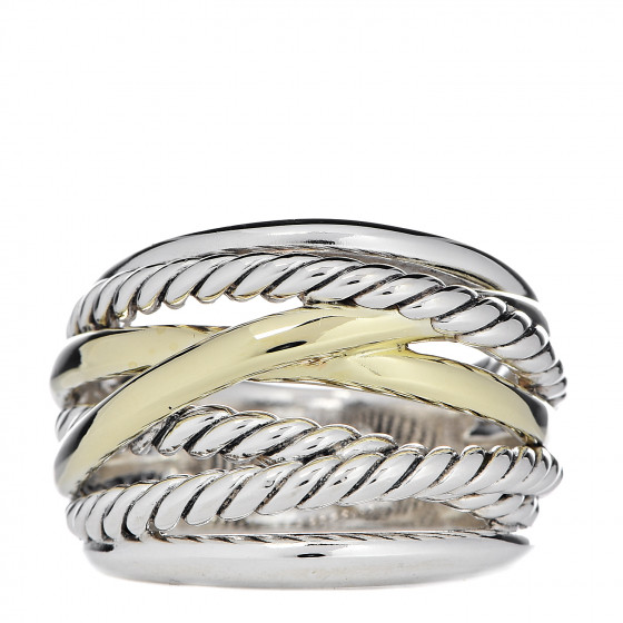 DAVID YURMAN Sterling Silver 14K Yellow Gold Wide Crossover Ring 57 8 ...