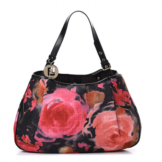 FENDI Zucchino Forever Floral Shoulder Bag Black Multicolor 555702